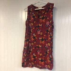 Beach Lunch Lounge Red Floral Sleeveless Dress Large Tie Accent